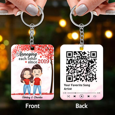 Together Since Watercolor Couple Under Heart Tree QR Code Personalized Acrylic Keychain
