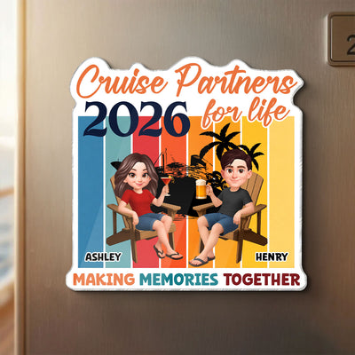 Couple Retro Cruise Partners For Life - Personalized Cruise Ship Door Magnet - Summer Cruise Ship Door Decorations