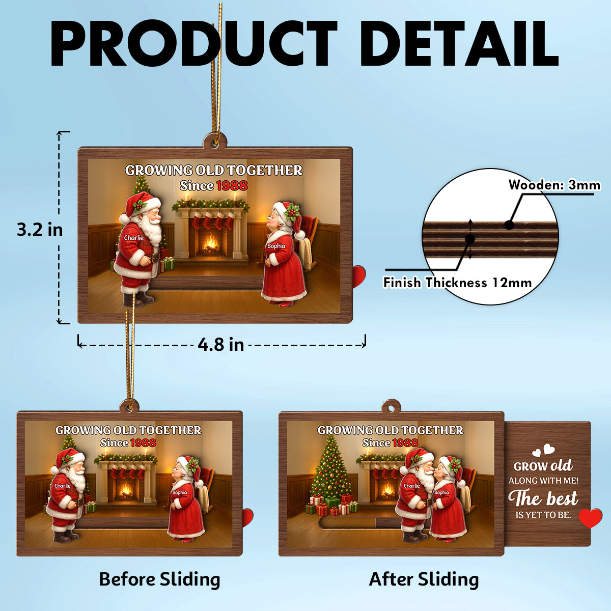 Santa Couple Growing Old Together Personalized Slide Ornament, Perfect Christmas Gift For Couples, For Her, For Him, For Wife, For Husband
