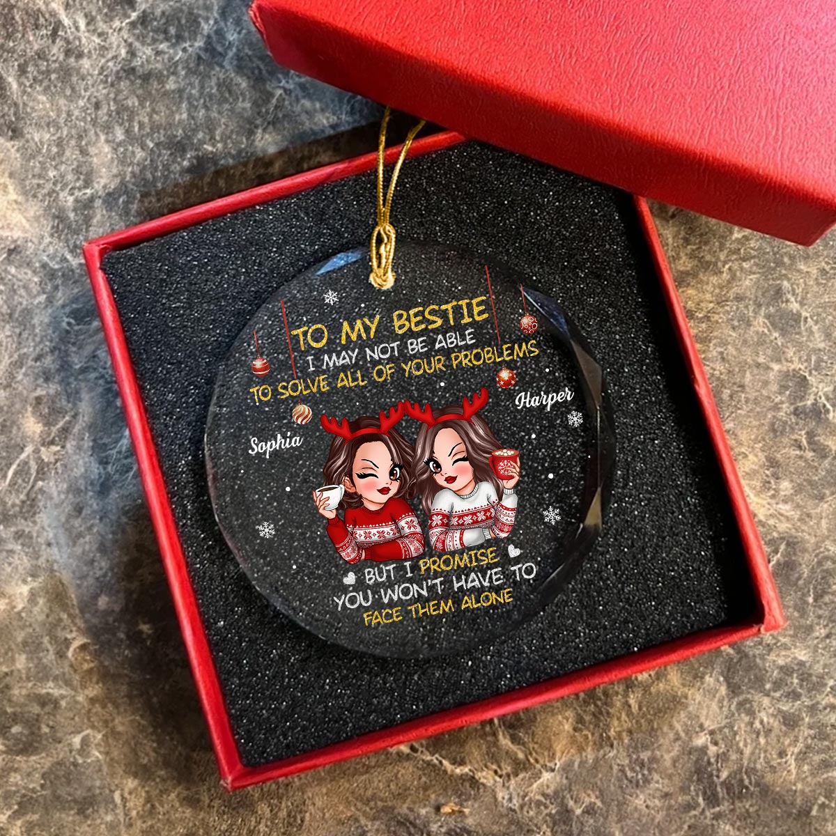 To My Bestie Sassy Girls Christmas Personalized Glass Ornament, Christmas Gift For Best Friends