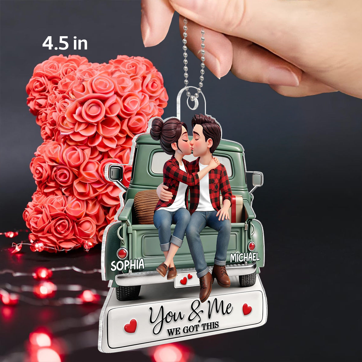Forever Love Couple Kissing On The Truck - Personalized Acrylic Car Hanger - Valentine's Day Gift For Couple, For Him, For Her