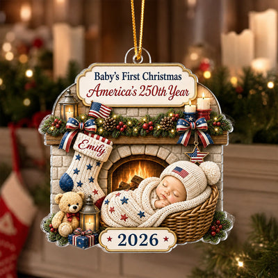 Baby 1st Christmas America 250th Anniversary - Personalized Acrylic Ornament - Newborn Keepsake, New Baby Gift