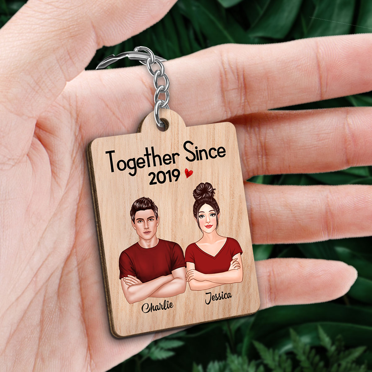 Real Couple Crossed Arms Favorite Song Scannable QR Code Personalized Wooden Keychain