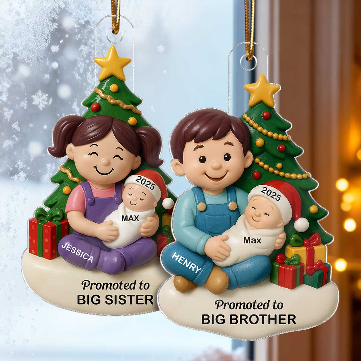 Proud New Big Sister Big Brother Under Tree - Personalized Acrylic Ornament - New Big Sibling Christmas Gift