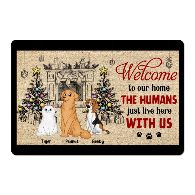 Dogs Cats Welcome To Our Home Christmas Personalized Doormat