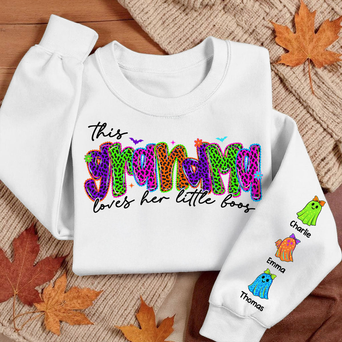 This Mama Loves Her Little Boo Personalized Halloween Sweatshirt, Fall Sweatshirt for Mom Grandma