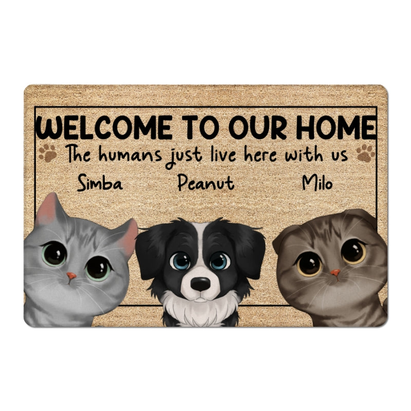 Welcome To Our Home Watercolor Cute Cats Dogs Personalized Doormat