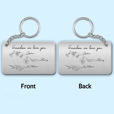 Grandma Mom Birth Month Flowers Personalized Metal Keychain