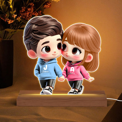 3D Effect Cute Cartoon Couple Holding Hands Personalized LED Night Light, Anniversary &  Gift for him, Gift for her