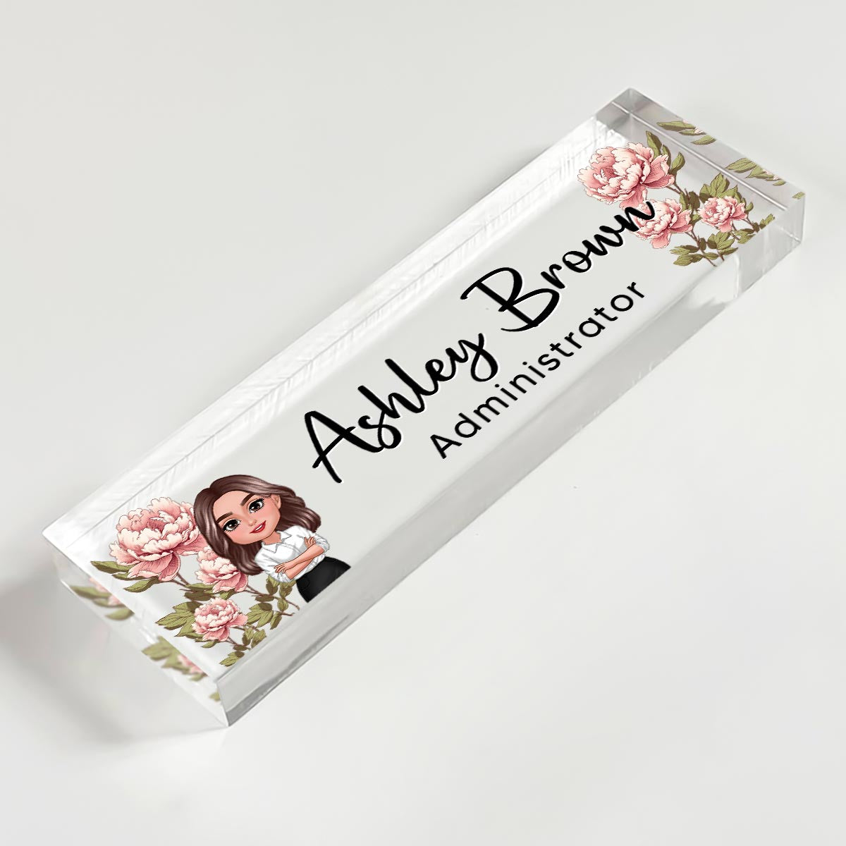 Birth Month Flowers Woman - Personalized Acrylic Desk Name Plate - Gift For Colleagues, Coworkers, Boss