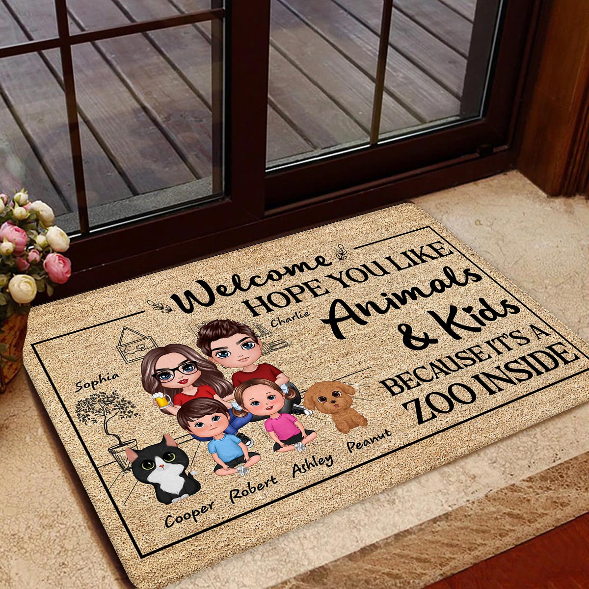 Hope You Like Animals And Kids Cute Watercolor Dogs Cats Personalized Doormat