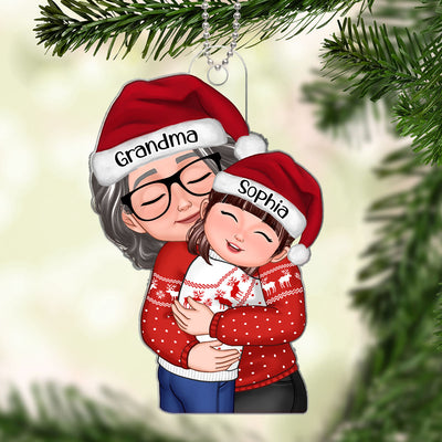 Christmas Grandma Hugging Grandkid Gift For Granddaughter Grandson Grandchildren Personalized Acrylic Ornament