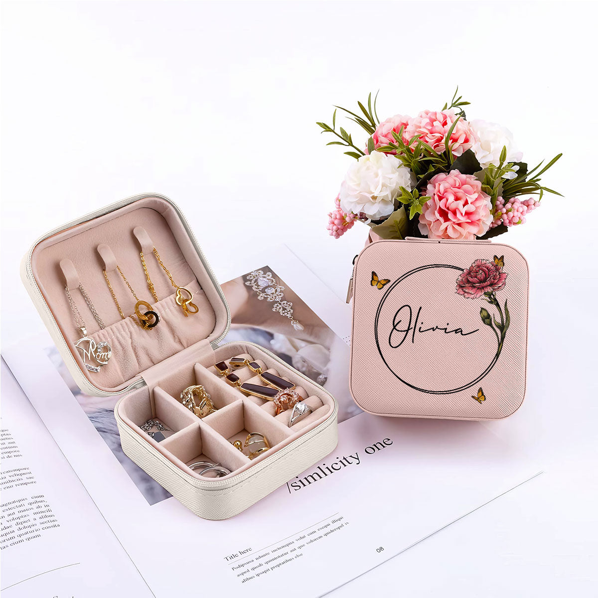 Birth Month Flower Custom Name Personalized Jewelry Box, Gift for Her, Gift For Friends, Mother's Day Birthday Gift