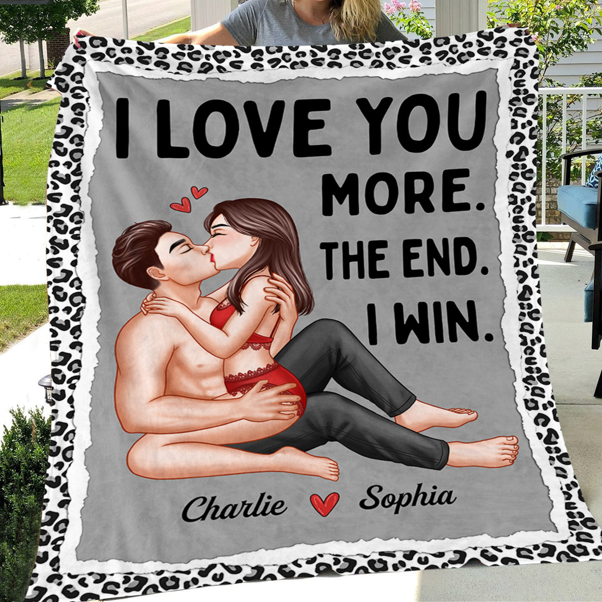 Couple Kissing I Love You More The End I Win Personalized Fleece Blanket