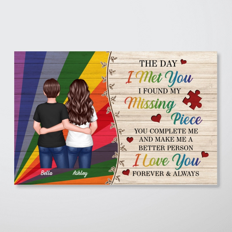 The Day I Met You LGBTQ Couple Hugging Standing Personalized Poster, Pride Month Gift