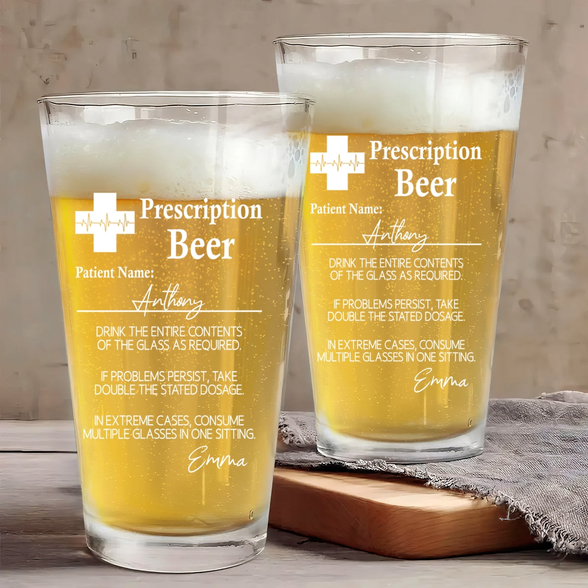 Prescription Beer Personalized Beer Glass, Funny Birthday Gift For Dad Brother Sister Bestie, Unique Father's Day Gift, Gift For Beer Lover