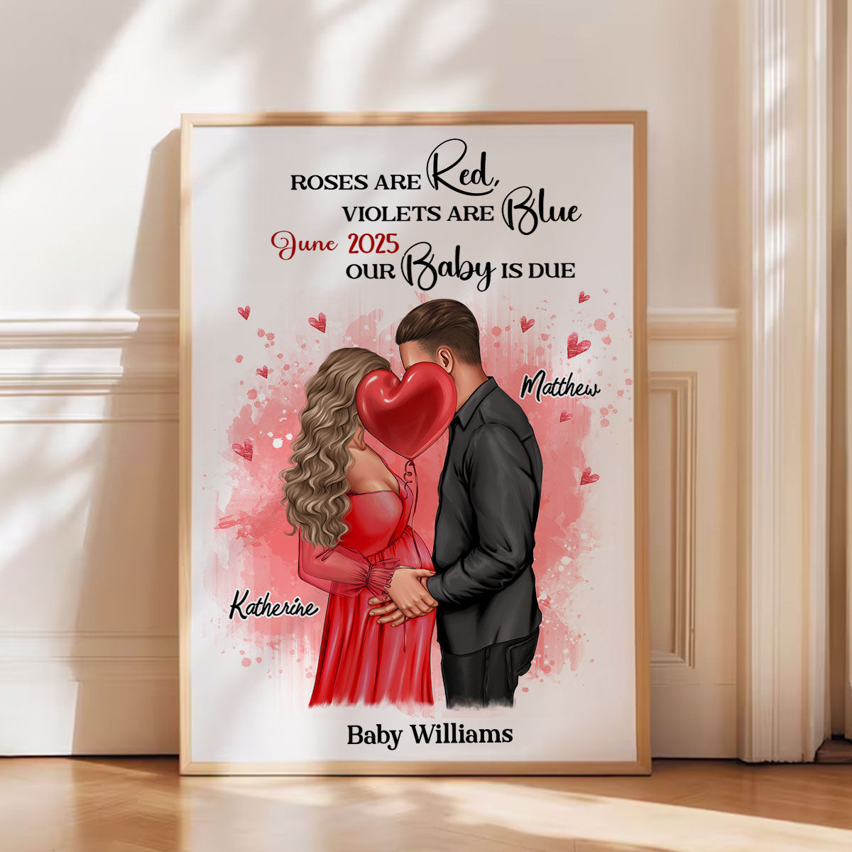 Kissing Couple, Expecting Parents, Pregnancy Couple Personalized Poster,  Gift, Pregnancy Announcement