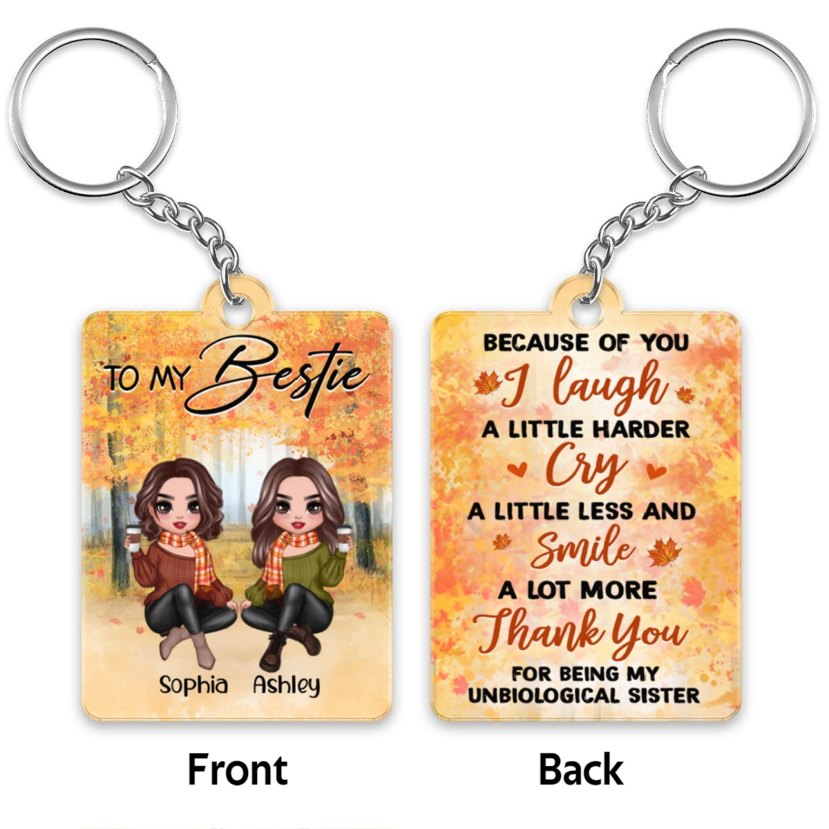 Fall Season Doll Besties Sitting Personalized Acrylic Keychain
