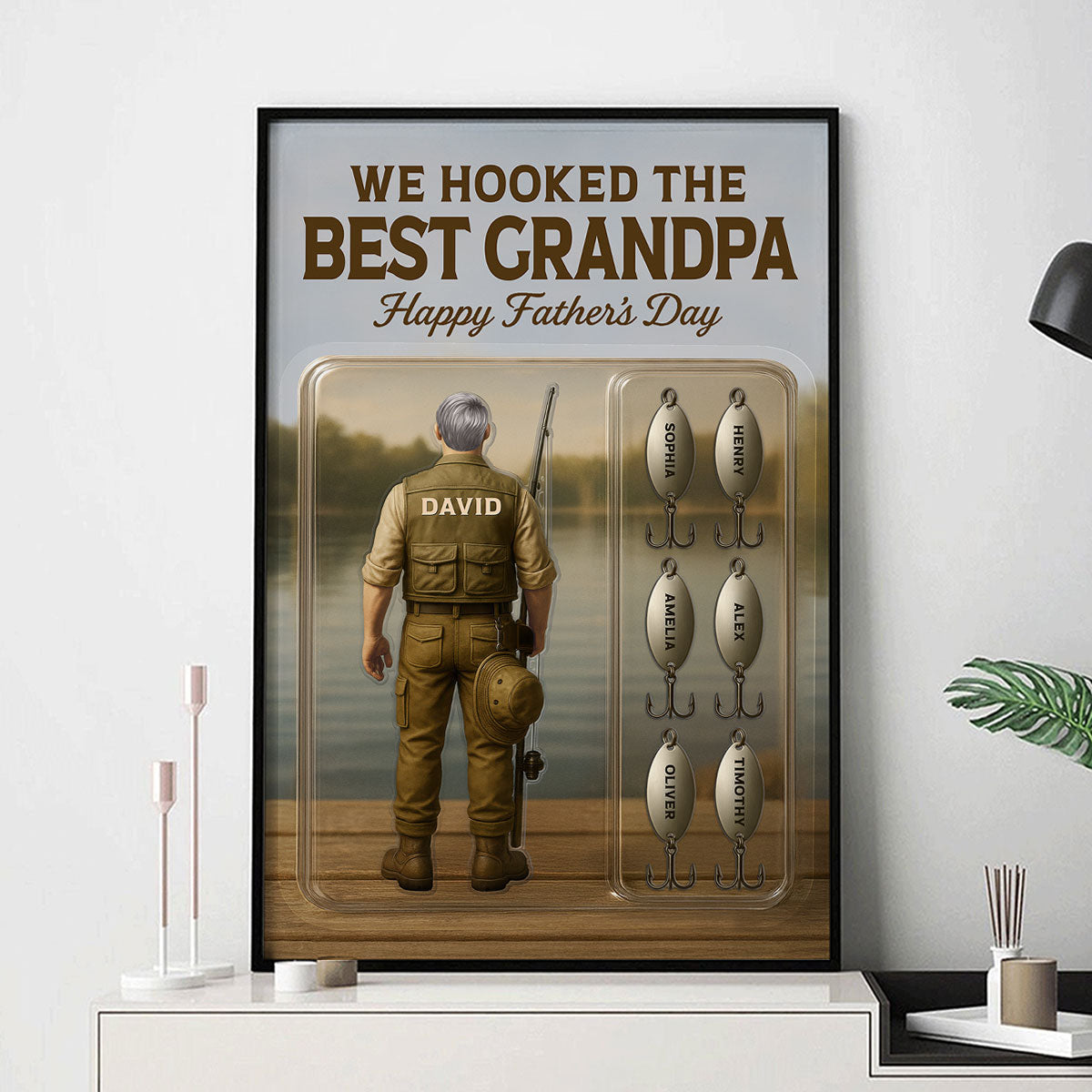 We Hooked The Best Dad Grandpa Fishing With Kids' Names Custom Figure Personalized Poster, Perfect Father's Day Gift For Fishing Dad, For Husband, For Grandpa