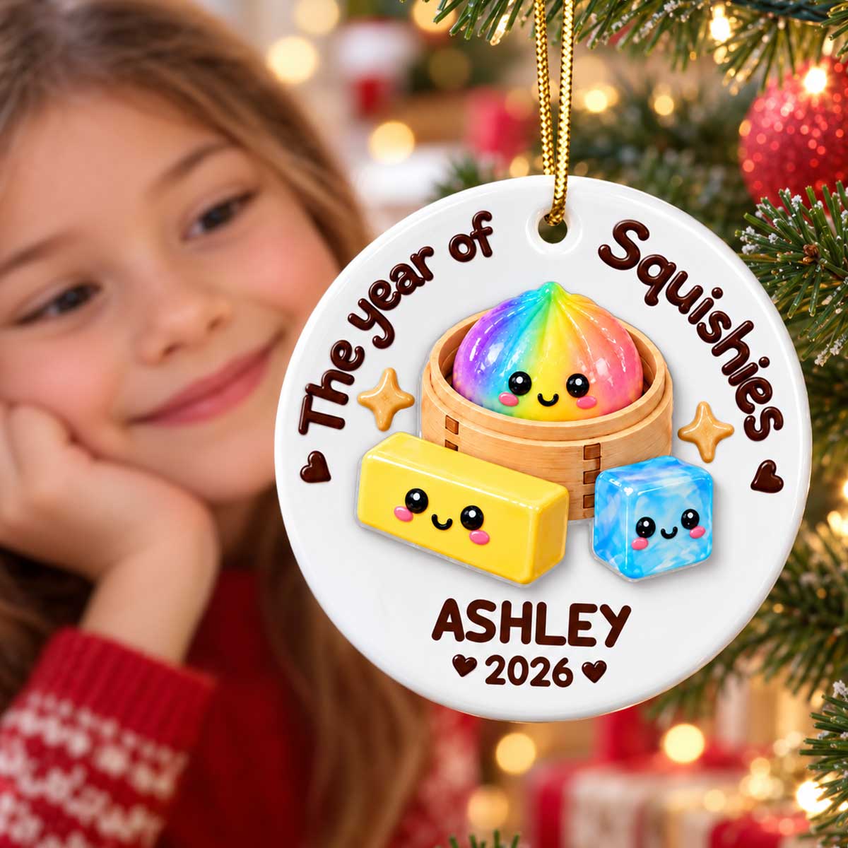 Cute Dumpling The Year Of Squishies - Personalized Ceramic Ornament With Acrylic Pieces - Christmas Gift, Keepsake For Kids, Teenagers, Daughter, Granddaughter, Son, Grandson