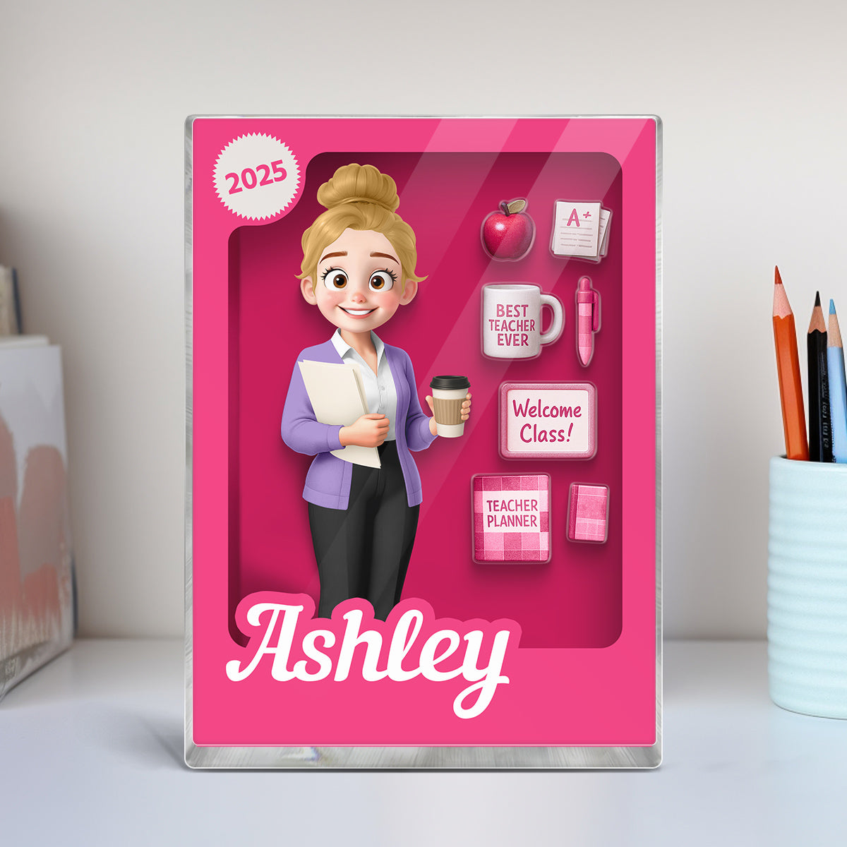 Teacher 3D Effect Toy Box Action Figure Personalized Acrylic Block, Back To School gift for Teachers