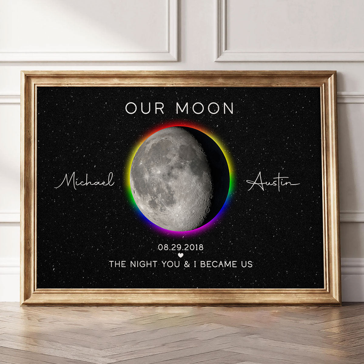 Our Moon LGBTQ Couple Gift Moon Phase Art Personalized Poster, Pride Month Gift, Anniversary Gift