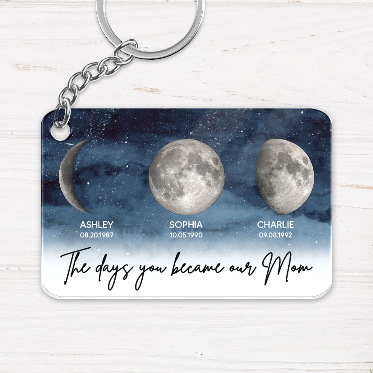 Acrylic Keychain: Starry Night Custom Birth Moon Phase The Days You Became Our Mom Personalized Keychain, Gift