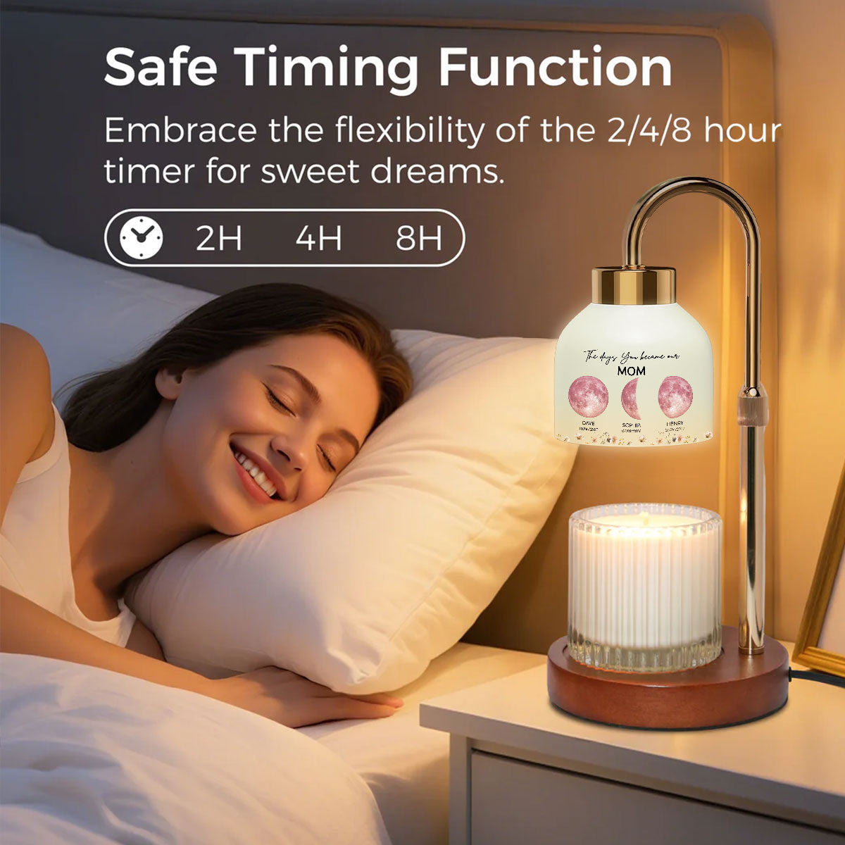The Days You Became Our Mom Grandma Custom Pink Moon Phase By Date - Personalized Candle Warmer Lamp