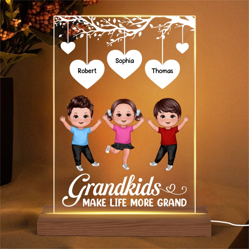 Grandkids Make Life More Grandma Heart Tree Personalized Acrylic Plaque With LED Night Light - Gift For Grandma, Grandpa - Gift For Grandparents