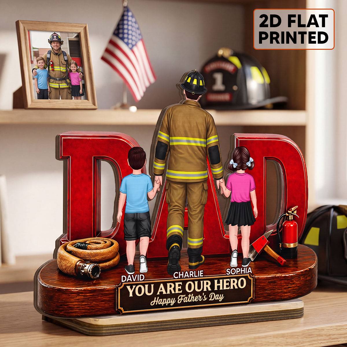 Proud Firefighter Dad You Are Our Hero - Personalized 2-Layered Wooden Plaque - Unique Trending  Gift For Dad, Husband