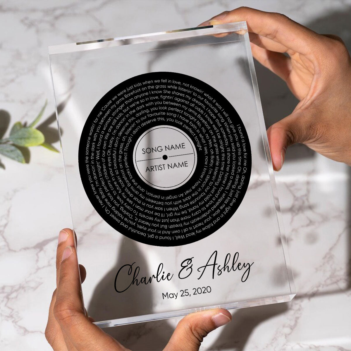 Personalized Vinyl Record Song with Lyrics Personalized Acrylic Block Plaque, Personalized Gift for Her, Wedding Song Gift