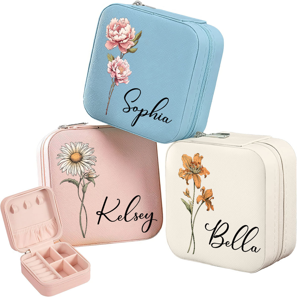 Woman Birth Month Flower Personalized Jewelry Box, Birthday Gift, Gift For Mom, Grandma