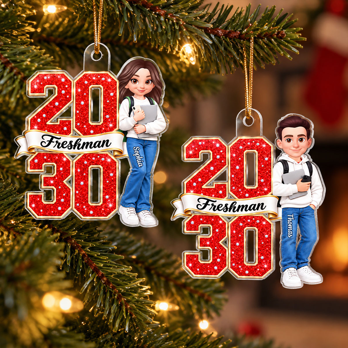 Freshman 2030 1st Year Of College 2D Flat - Personalized Acrylic Ornament - College Christmas Keepsake