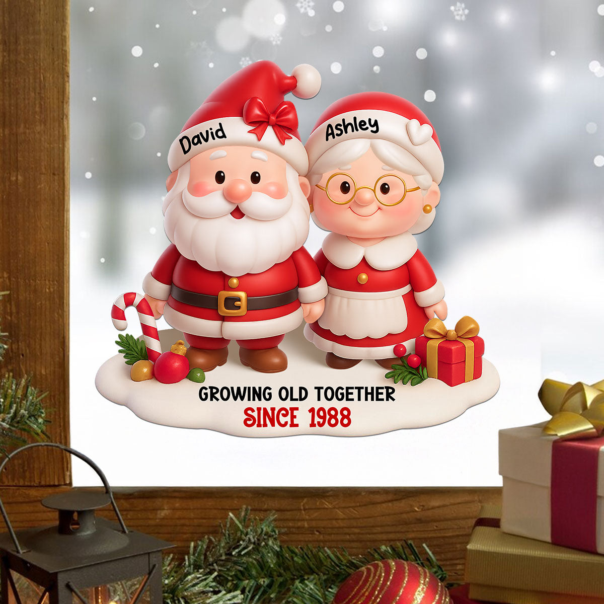 Santa Couple Growing Old Together Personalized Fridge Decal, Anniversary, Christmas Gift for him, Gift for her