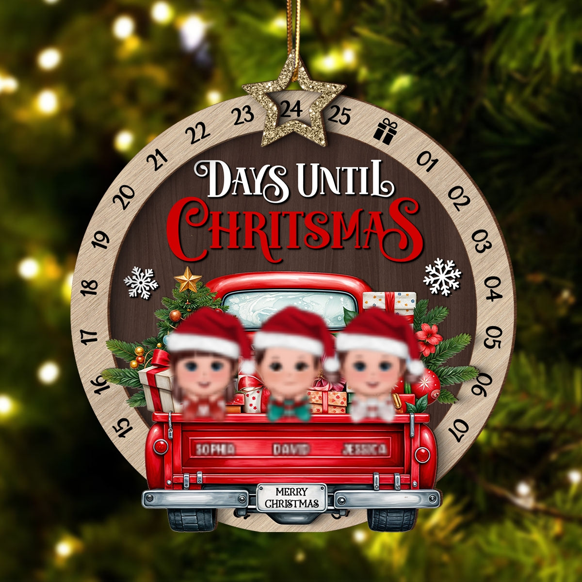 Kids On Christmas Truck Personalized Countdown Ornament