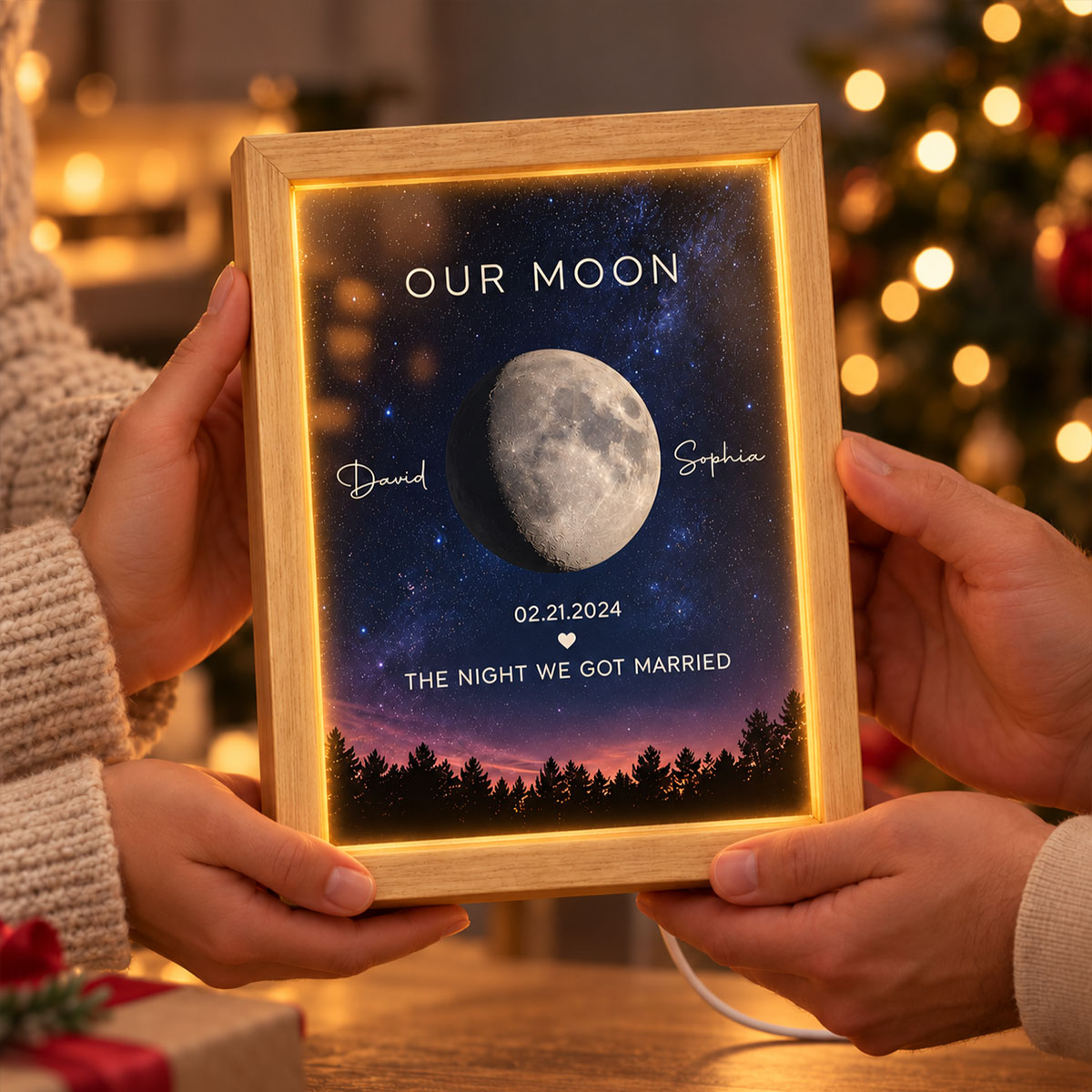 Custom Moon Phase by Date - Personalized Mirror Light Box - Heartfelt Christmas Gift for Her, for Him, Anniversary Gift for Couple