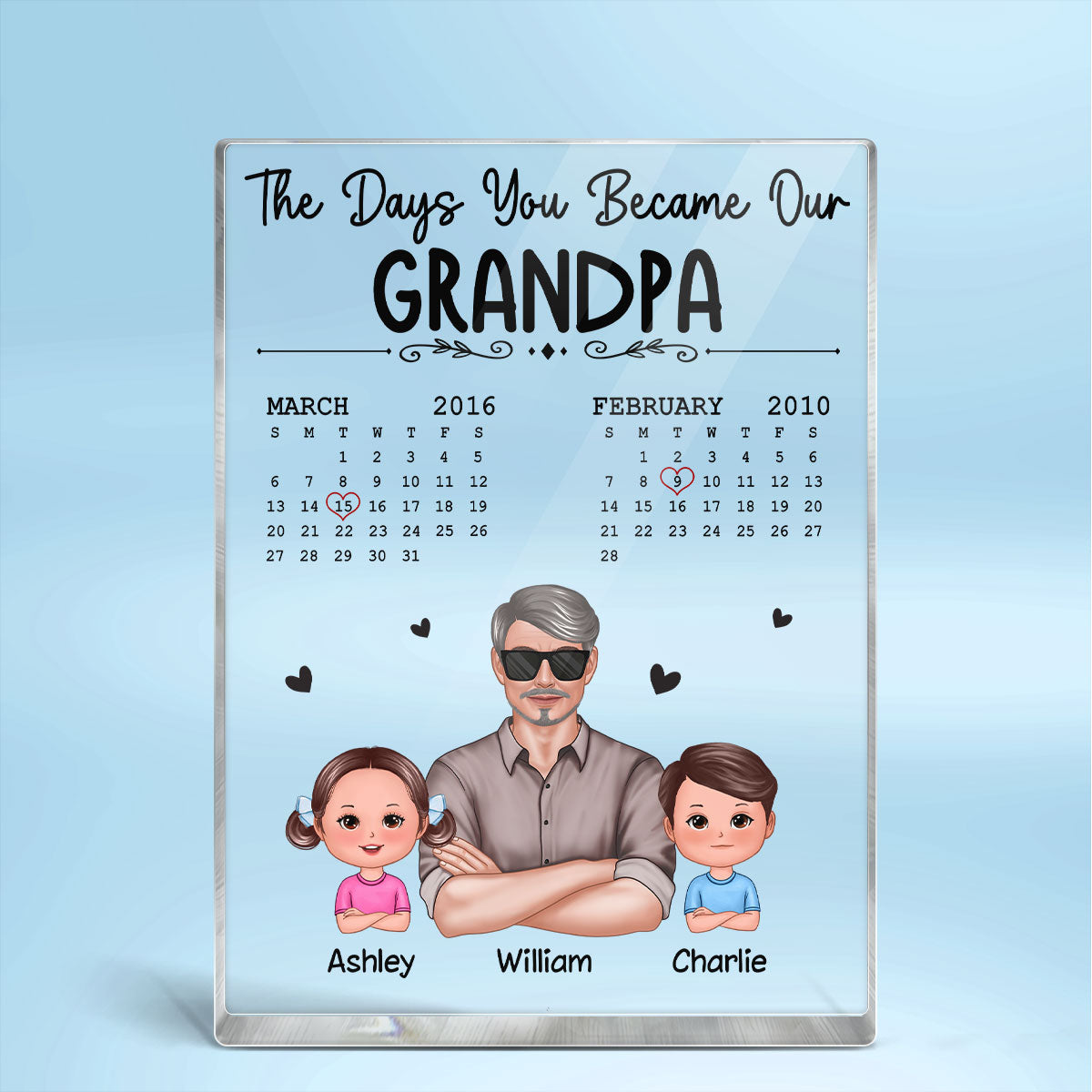 The Days You Became Our Grandpa Calendar Man & Doll Kids Personalized Vertical Acrylic Block Plaque