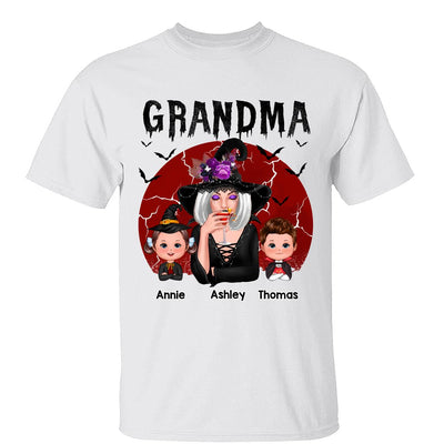 Halloween Cracked Moon Grandma With Grandkids Personalized Shirt