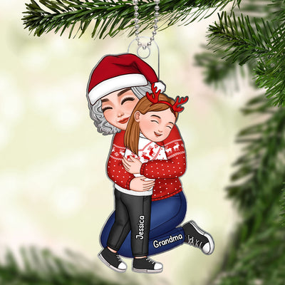 Grandma Hugging Grandkid Christmas Gift For Granddaughter Grandson Grandchildren Personalized Acrylic Ornament