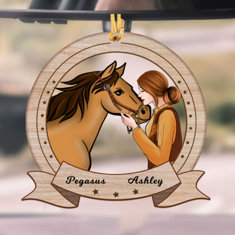 Girl Loves Her Horse Horseshoe Shape Personalized Wooden Ornament