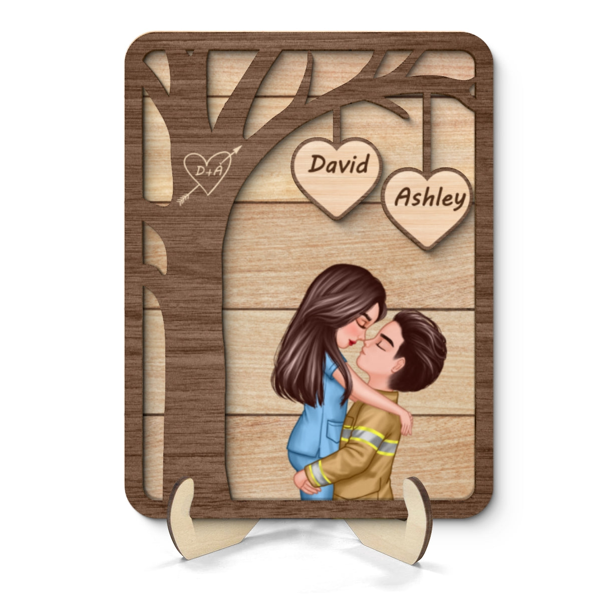 Couple Under Tree Valentine‘s Day Gifts by Occupation Gift For Her Gift For Him Firefighter, Nurse, Police Officer Personalized 2-Layer Wooden Plaque