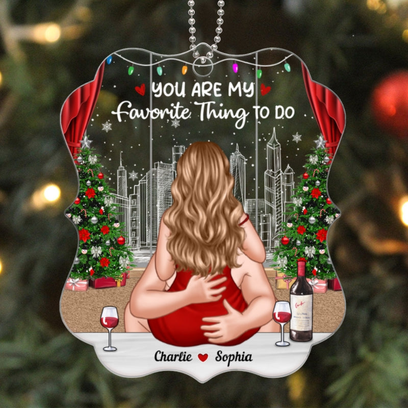 Christmas Bliss Couple Kissing Romantic Cityscape Personalized Acrylic Ornament