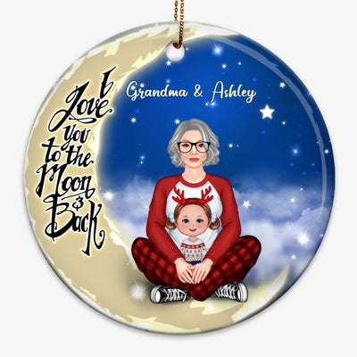 Love To The Moon Pretty Grandma & Kids Personalized Circle Ornament