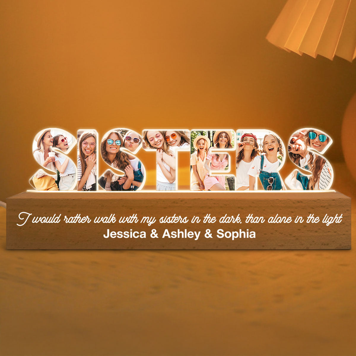 Sisters Photo Collage Personalized Acrylic LED Night Light, Birthday Gift For Sisters