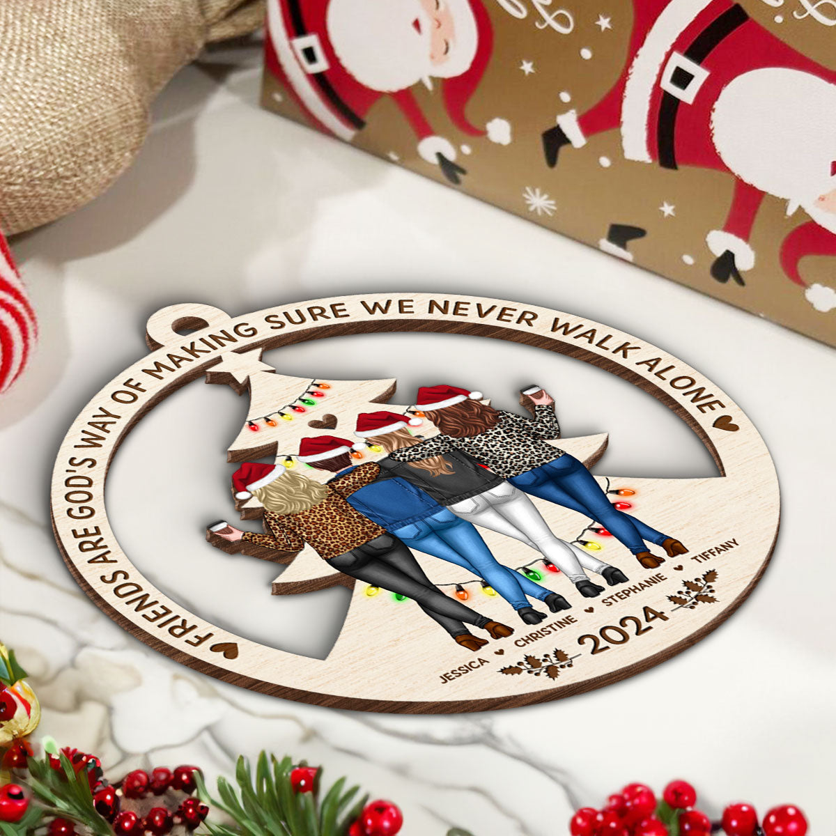 Standing Besties Sisters Back View Never Walk Alone Personalized Wooden Ornament