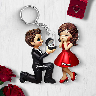 Personalized Newly Engaged Gift, She Said Yes Acrylic Flat Keychain, Custom Just Engaged  Gifts for Couples