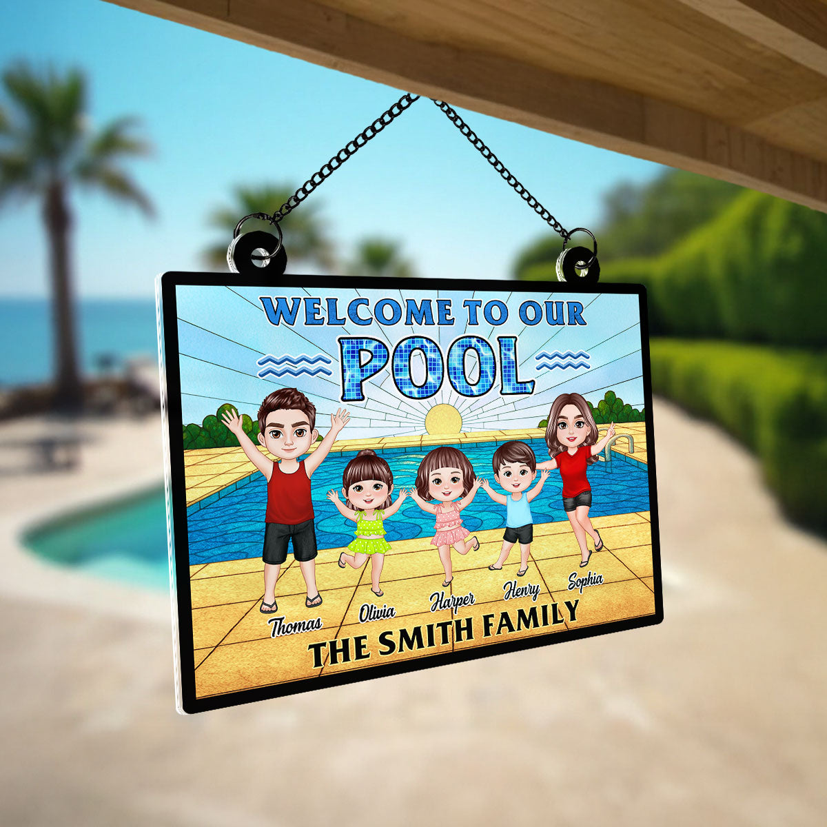 Summer Welcome To Our Family Pool Personalized Suncatcher