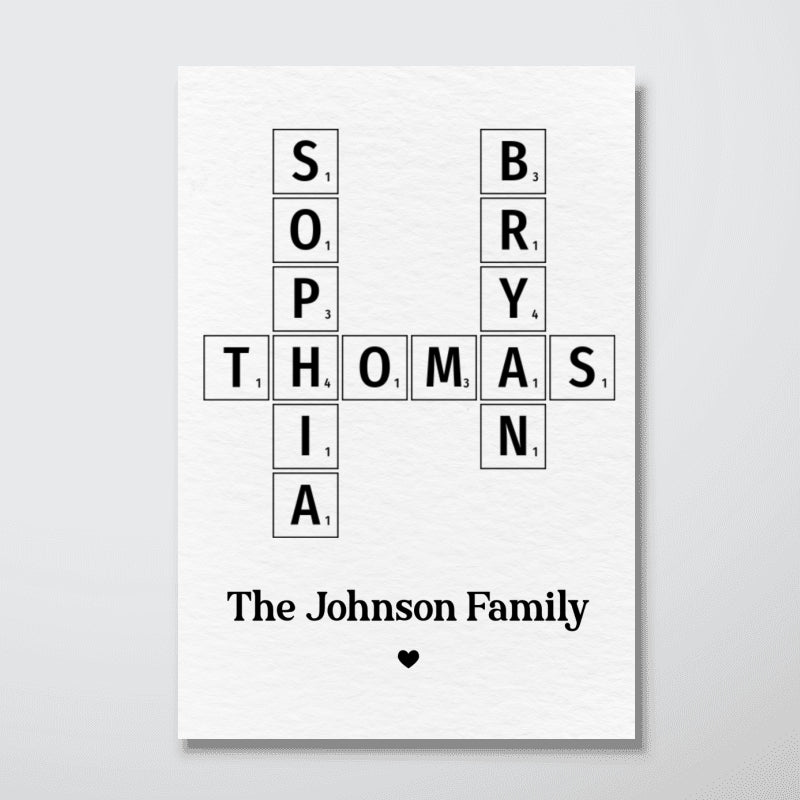 Family Crossword Art - Created In A Moment, Treasured Forever Personalized Poster