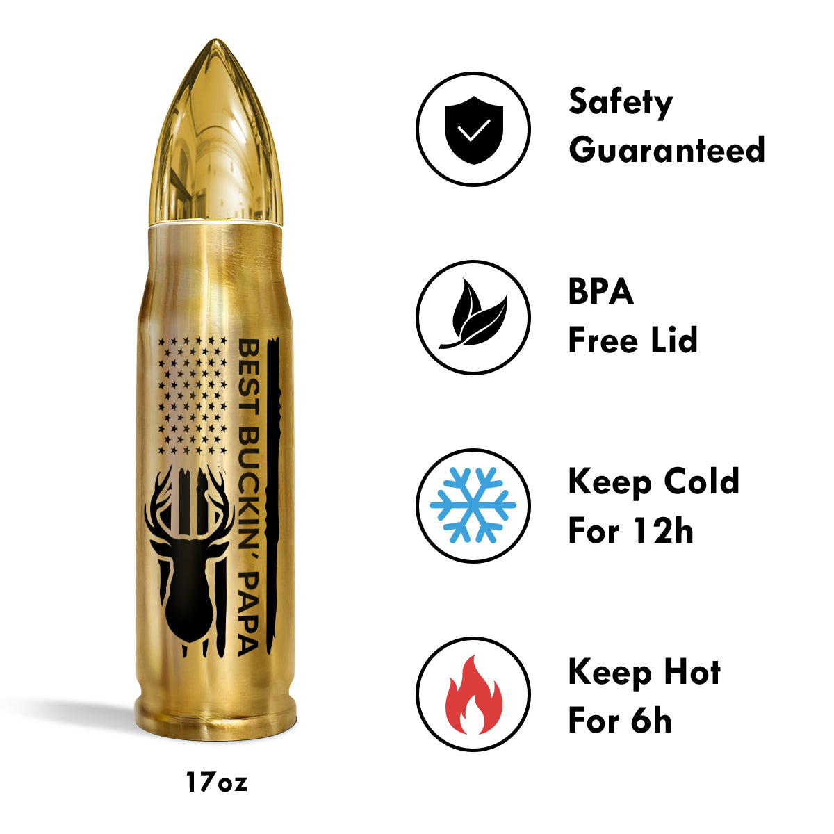 Best Buckin‘ Grandpa Dad Fist Bump Gift For Hunting Lover Personalized Bullet Tumbler