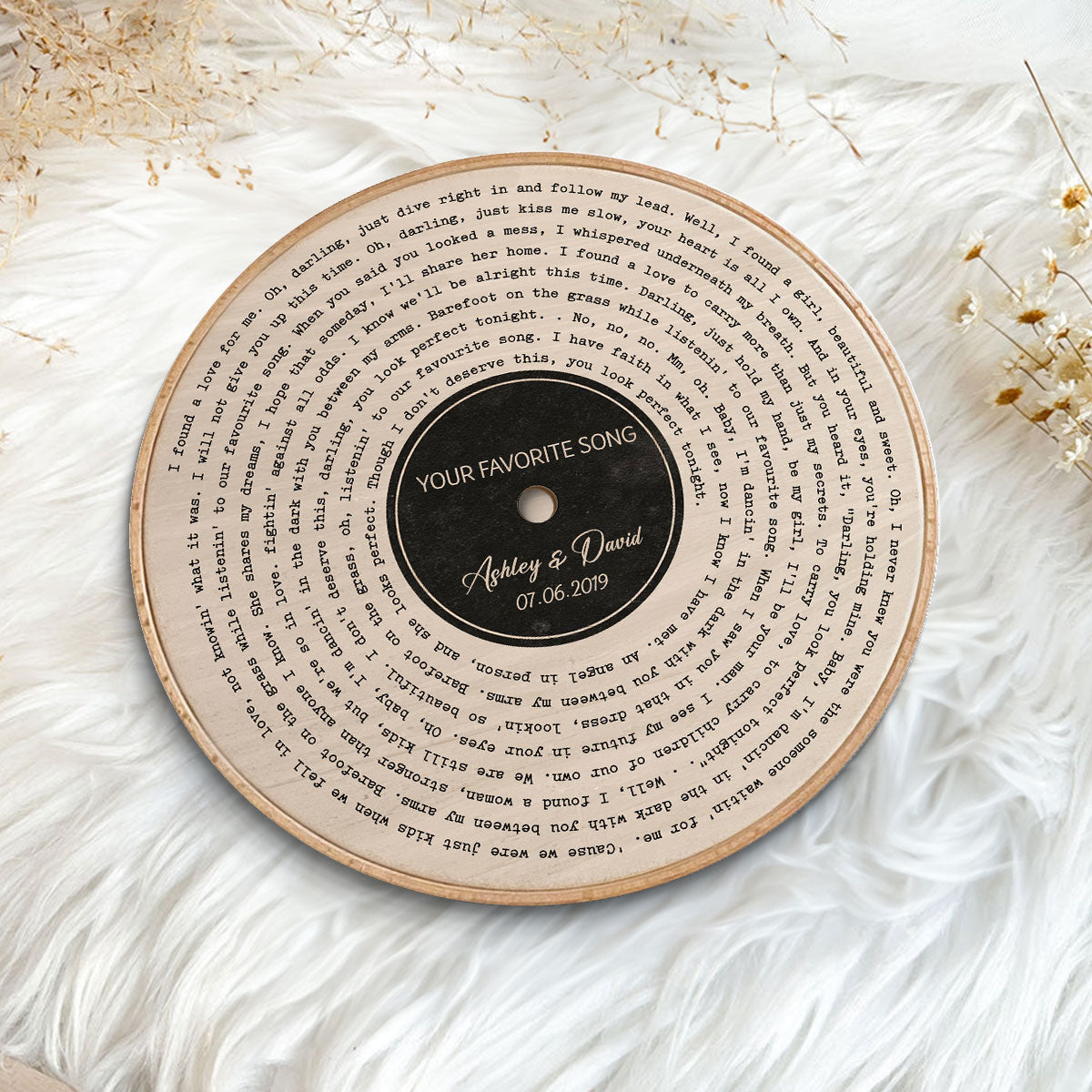 Vinyl Record Art Print, Couple Favorite Song Valentine's Day, Wedding, Anniversary Gift for Him or Her Personalized 2-Layer Wooden Plaque